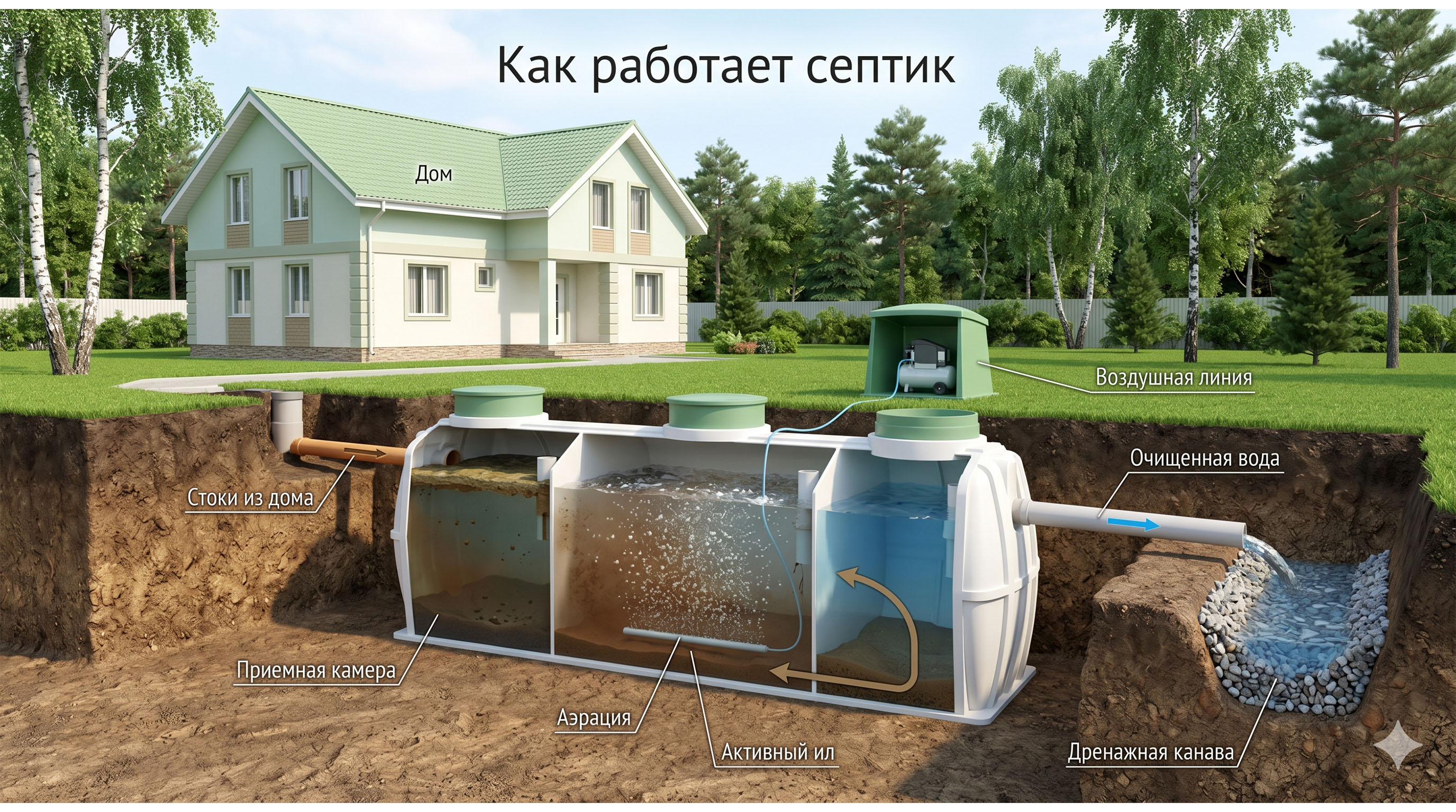 Принцип работы септика: как устроена автономная канализация для частного дома
